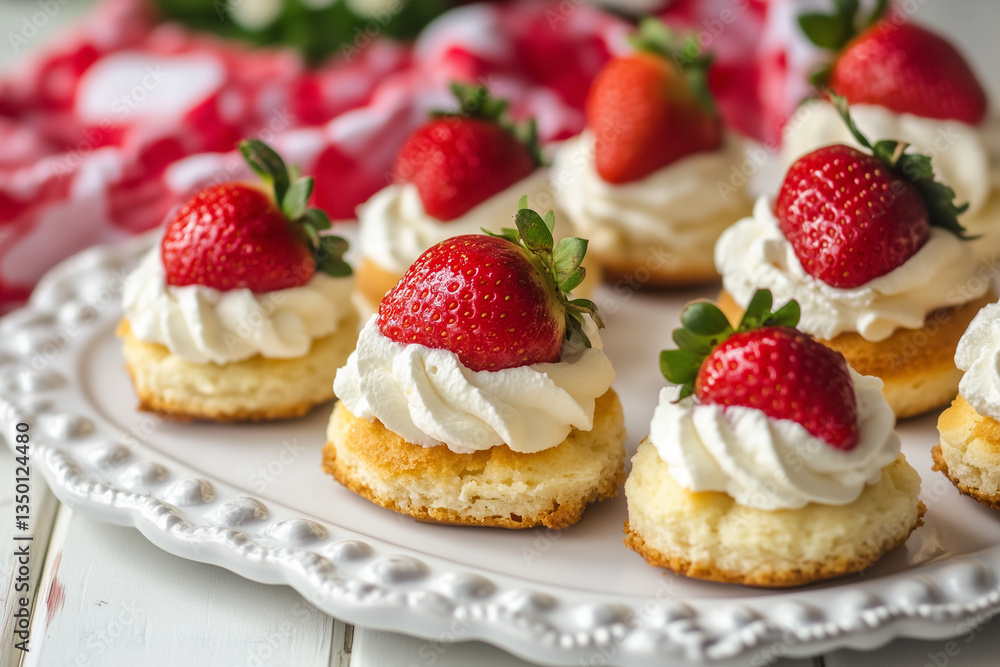 Strawberry shortcakes on a white plate Strawberry shortcakes on a white plate