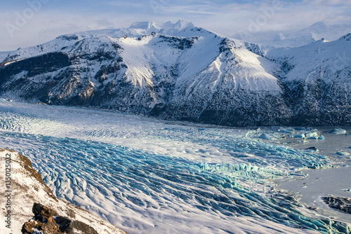 Beautiful view of Skaftafellsjökull glacier and surrounding area in Skaftafell National Park (South Iceland)