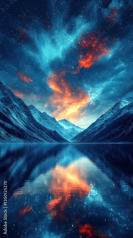 Fototapeta premium Serene mountain lake reflecting vibrant sunset