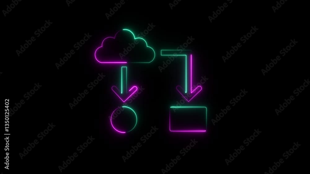 Neon glowing cloud storage folder with a document icon animation background. presentations needing visuals for file storage concepts. Neon glowing cloud storage folder with a document icon animation background. presentations needing visuals for file storage concepts.