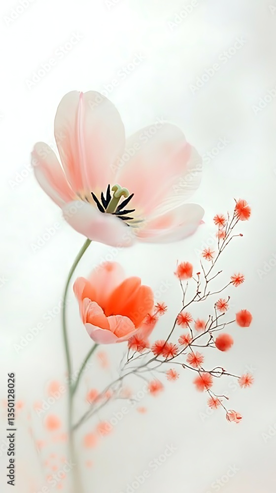Delicate Tulips & Berries for Soft Light Background. Delicate Tulips & Berries for Soft Light Background.