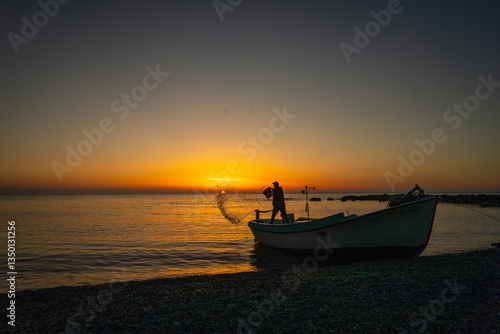 boat at sunset
