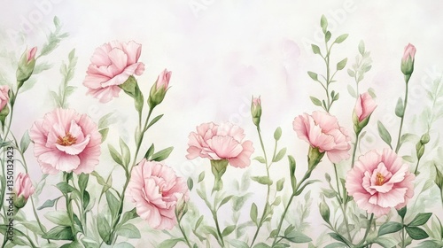 Delicate pink carnations and greenery border