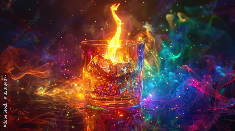 Flaming Ice Cube in a Glass with Colorful Smoke Flaming Ice Cube in a Glass with Colorful Smoke