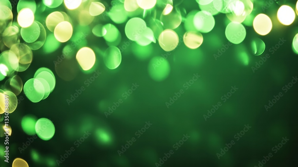 Obraz premium Green and yellow bokeh lights softly blur against dark background