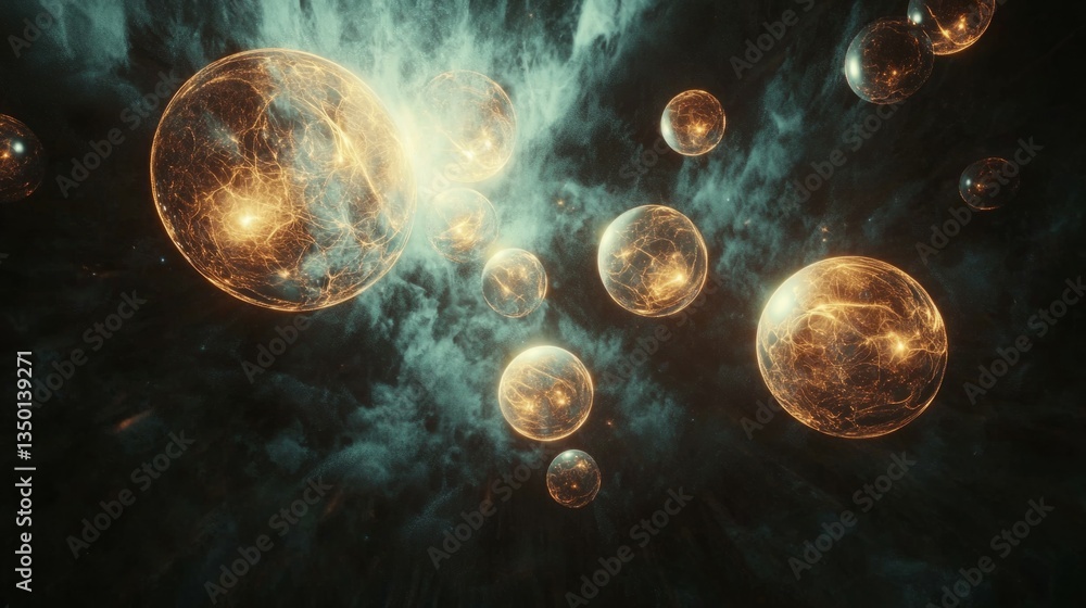 Cosmic Phenomenon with Glowing Spheres and Ethereal Background Cosmic Phenomenon with Glowing Spheres and Ethereal Background