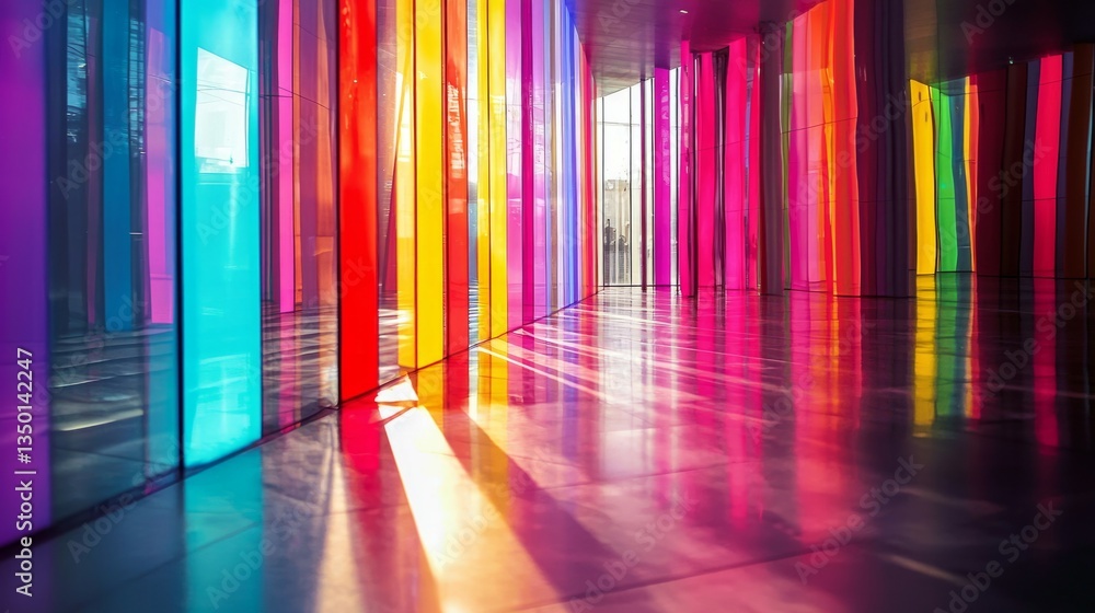 Fototapeta premium Colorful Light Reflections in Modern Architectural Interior Space