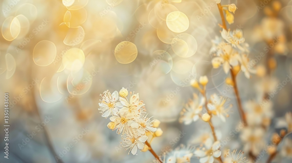Fototapeta premium Delicate White Blossoms in a Golden Haze