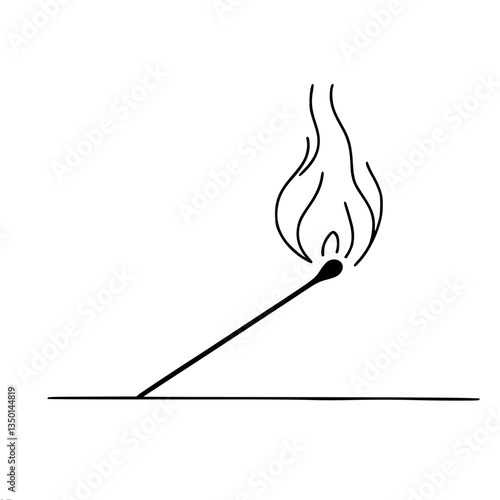 Single Line Drawing of a Matchstick Igniting Flame  