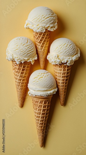 Delicious Chocolate Chip Ice Cream Scoops Served in a Crispy Waffle Cone on a...