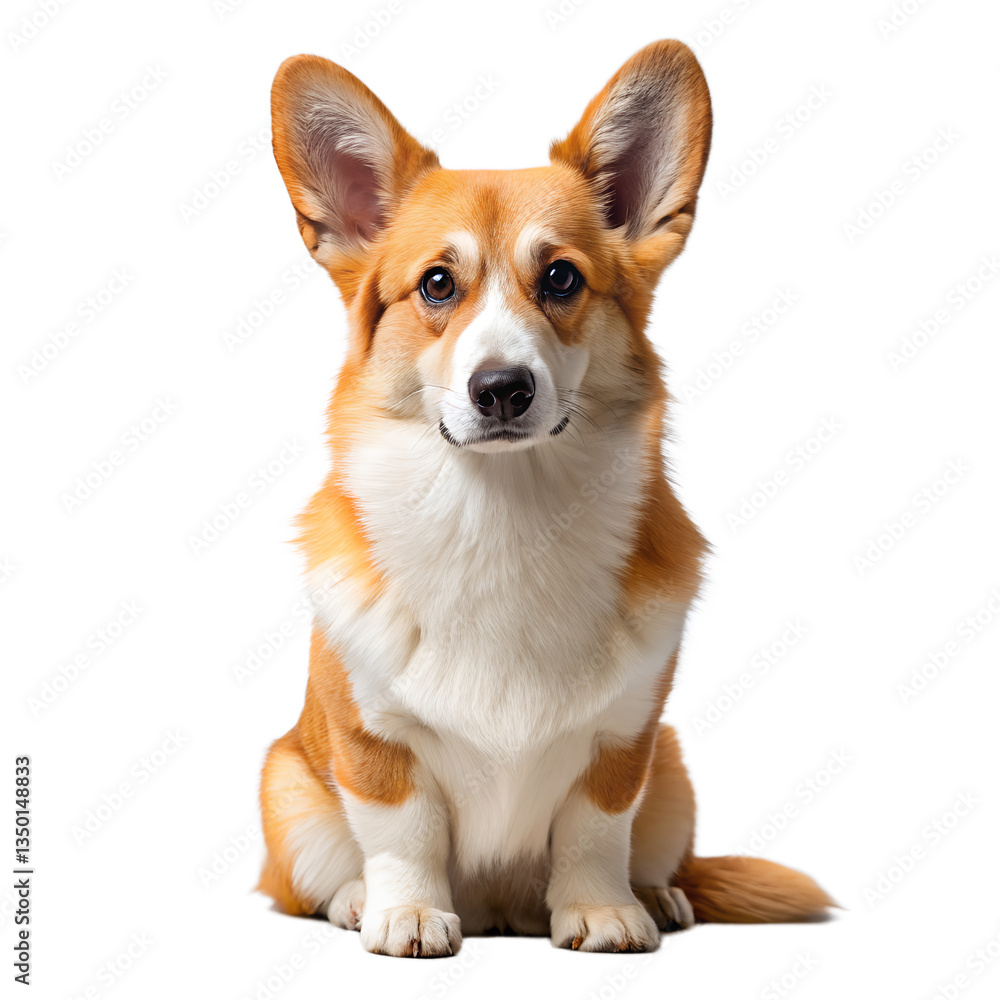 Pembroke Welsh Corgi side view, alert expression, perked ears, fluffy coat. transparent background Pembroke Welsh Corgi side view, alert expression, perked ears, fluffy coat. transparent background