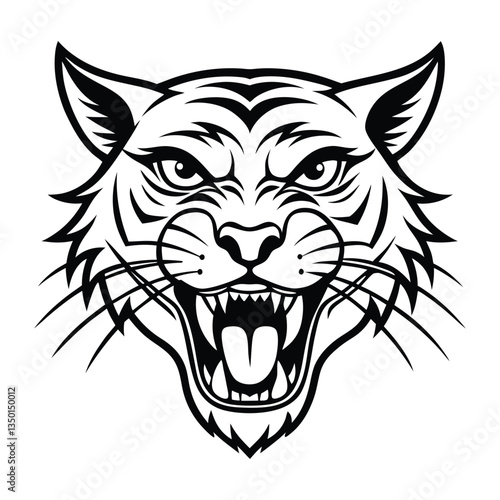 angry wild cat vector design in bold black and white style