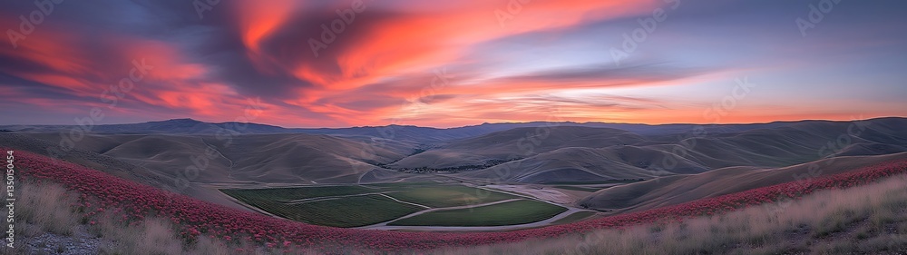Fototapeta premium Sunset Valley Vineyard Landscape.