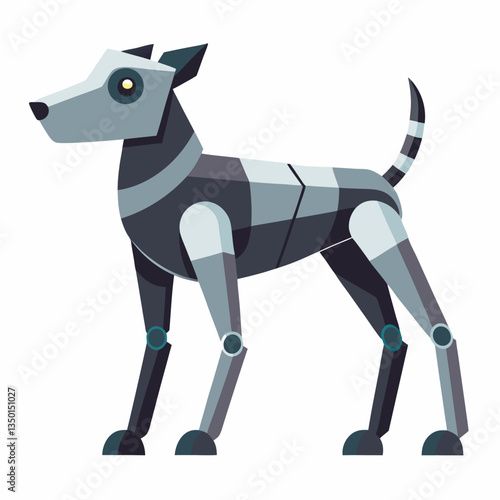 A robot dog with a streamlined body and mechanical legs, a sleek silhouette on  