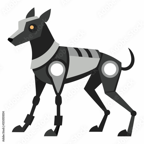A robot dog with a streamlined body and mechanical legs, a sleek silhouette on  