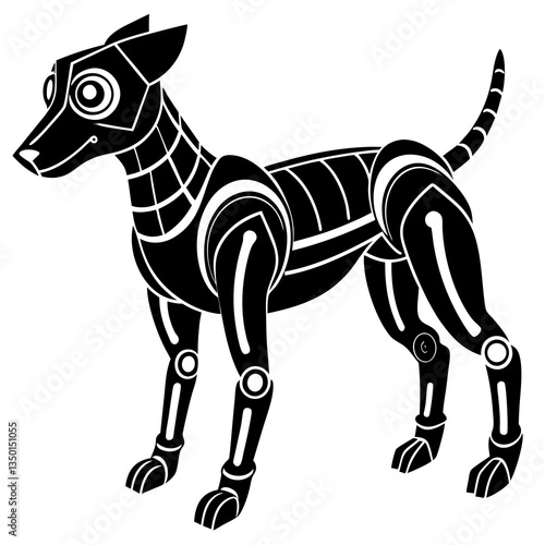 A robot dog with a streamlined body and mechanical legs, a sleek silhouette on  