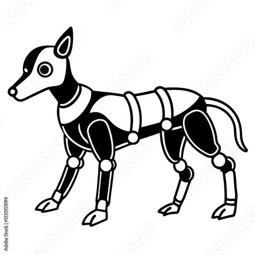 A robot dog with a streamlined body and mechanical legs, a sleek silhouette on  