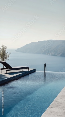 Relaxing View of Infinity Pool Overlooking Serene Ocean and Mountains During ...