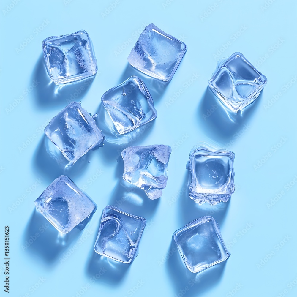 Obraz premium Frozen ice cubes on a periwinkle blue background