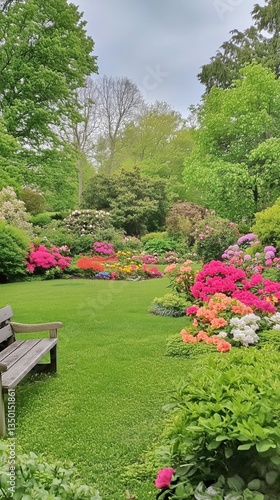 Lush Garden View With Vibrant Flowers in Springtime Setting
