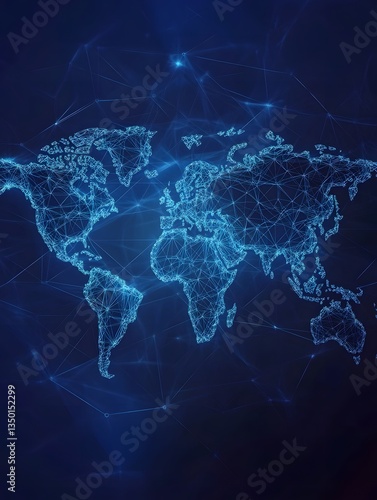 Interconnected world map with abstract digital transportation network