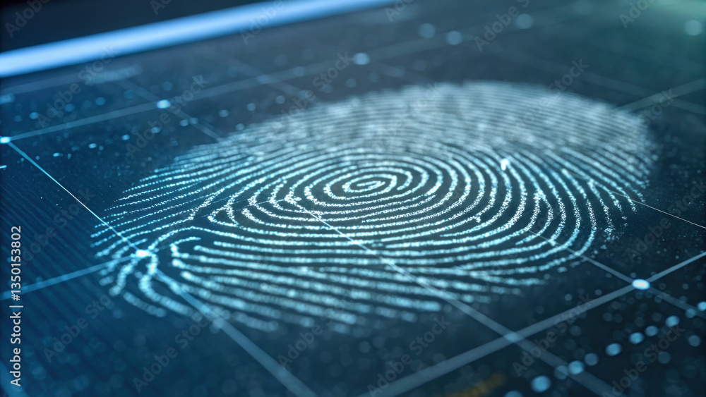 close up view of digital fingerprint scan, showcasing intricate patterns and details, evokes sense of security and technology close up view of digital fingerprint scan, showcasing intricate patterns and details, evokes sense of security and technology