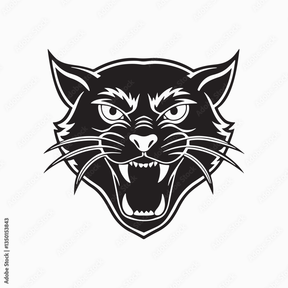 angry wild cat vector design in bold black and white style angry wild cat vector design in bold black and white style
