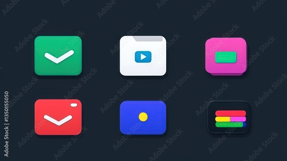 Collection of colorful, square app icons. Various actions indicated Collection of colorful, square app icons. Various actions indicated