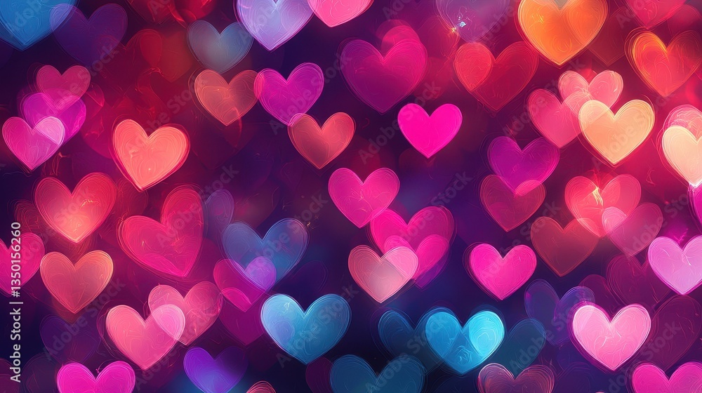 A vibrant background filled with colorful heart shapes, creating a romantic and joyful atmosphere. A vibrant background filled with colorful heart shapes, creating a romantic and joyful atmosphere.