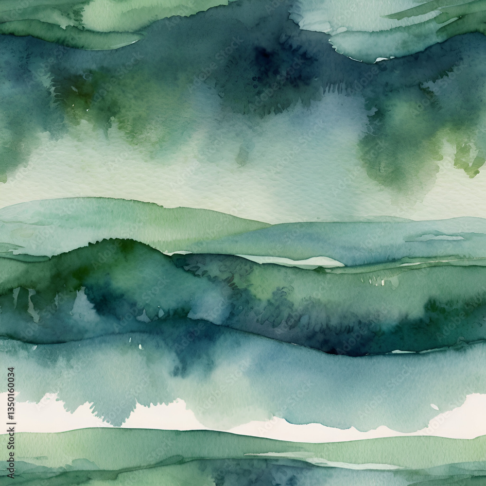 Fototapeta premium Landscape With Mountains and Clouds | Watercolor Background