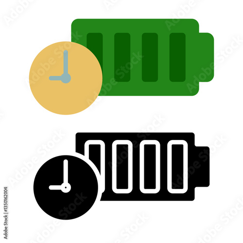 battery icon with clock, long lasting battery icon, simple flat style, illustration, logo sign symbol pictogram template, for ui or ux isolated on white for mobile app, editable