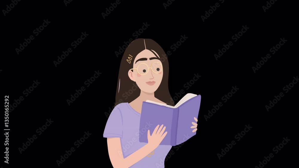 Young Girl Reading a Book On Alpha Channel Young Girl Reading a Book On Alpha Channel
