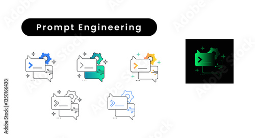 Prompt Engineering Icon. AI Input Design, Chatbot Commands, Generative AI Tuning, Editable Stroke and Colors