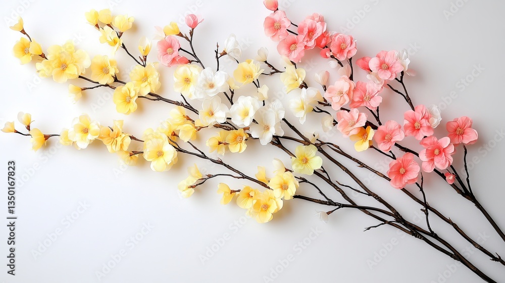 Artificial Flower Branches in Yellow, Pink, and White Hues Artificial Flower Branches in Yellow, Pink, and White Hues