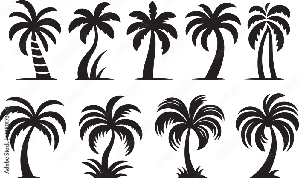 set of palm trees set of palm trees