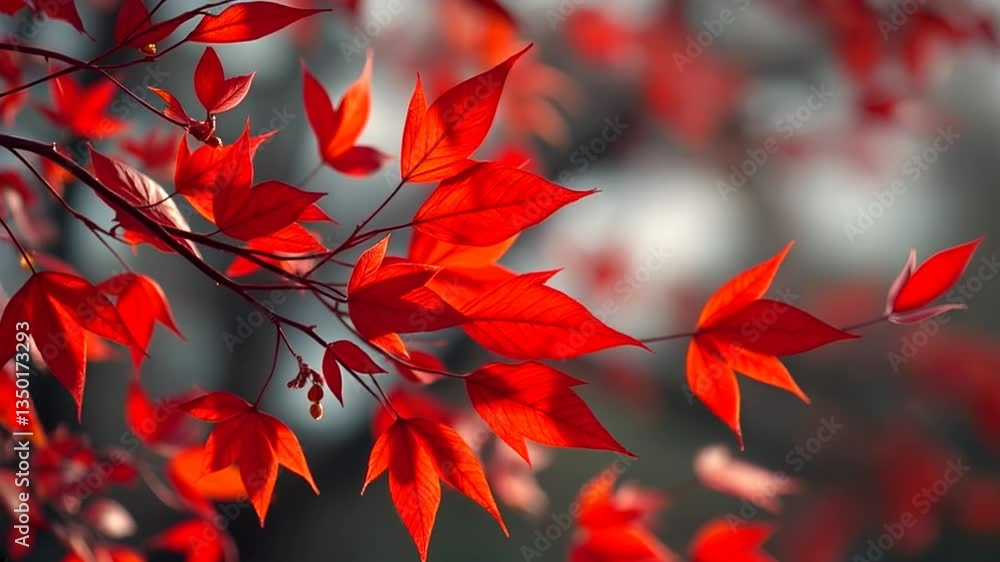 Bright red fall leaves, gently swaying in the gentle breeze. Bright red fall leaves, gently swaying in the gentle breeze.