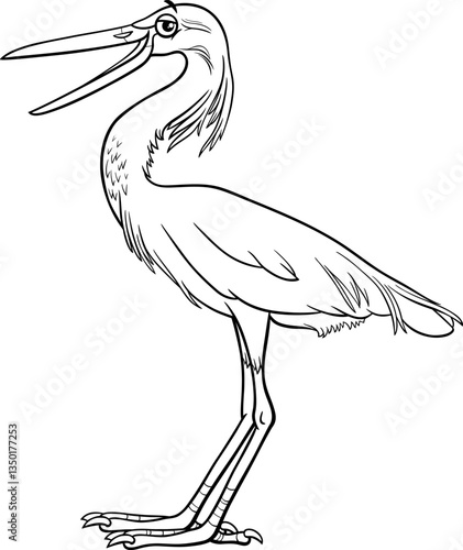 cartoon egret bird comic wild animal character coloring page