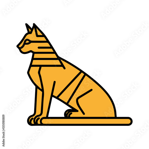 Stylized Egyptian cat icon in orange with black outline on white background