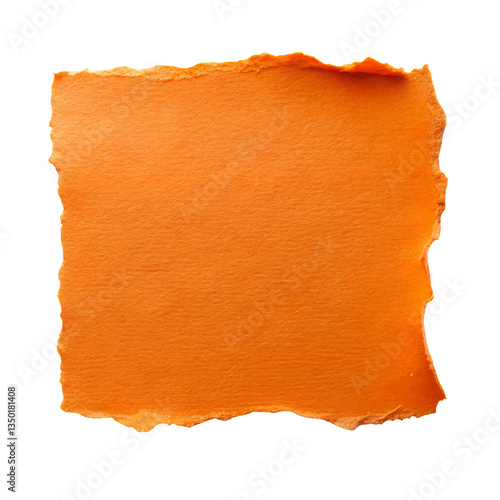 piece of orange color paper tear isolated on transparent background, png