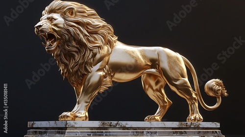 Golden lion statue, powerful and regal