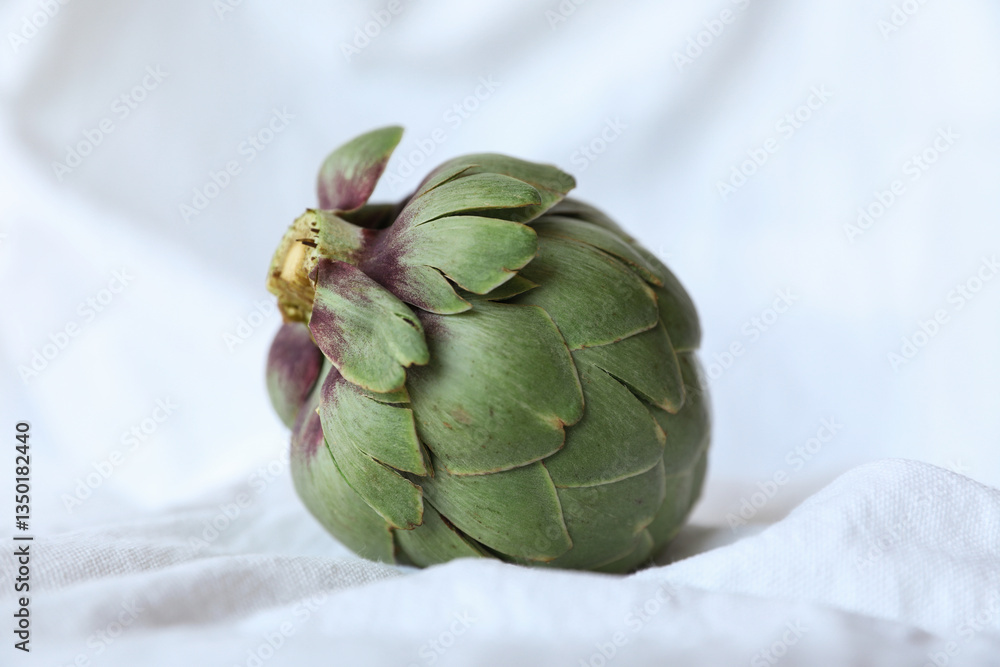 Obraz premium Fresh artichoke on white background. Whole green artichoke mockup. Horizontal.