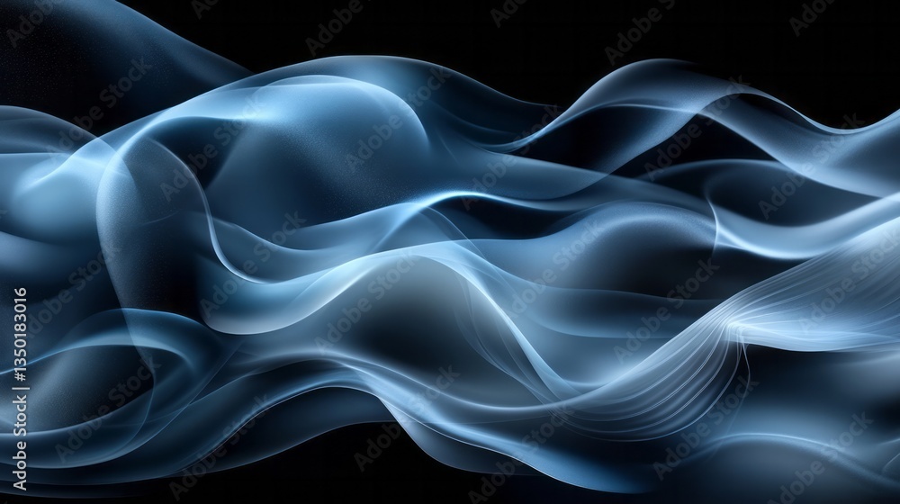 Fototapeta premium Abstract light blue smoke waves swirl against a dark background