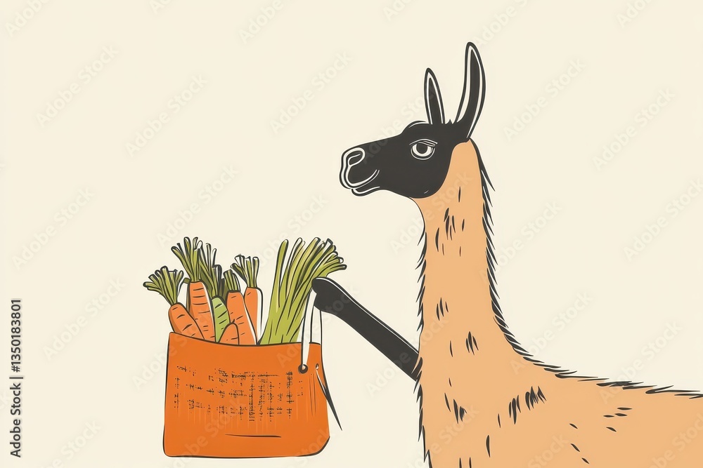 Fototapeta premium Llama shops for organic vegetables at farmer's market