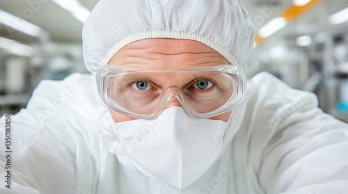 Focused worker in protective gear