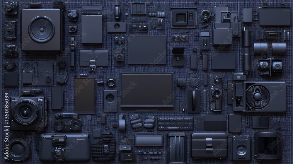 Obraz premium Dark electronics collage, circuit board background, tech concept, product display