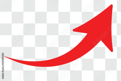 A simple, red, curved arrow pointing to the right and down on a white background. Direction symbol. Vector illustration. eps 10