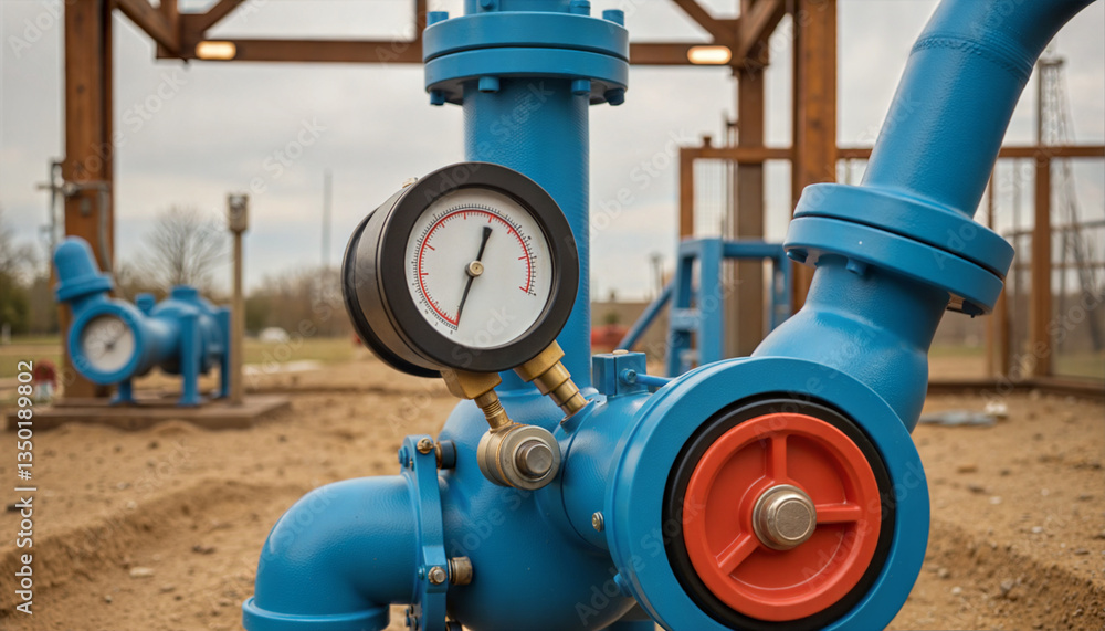 Oil extraction infrastructure featuring pressure gauges and valves, energy production Oil extraction infrastructure featuring pressure gauges and valves, energy production