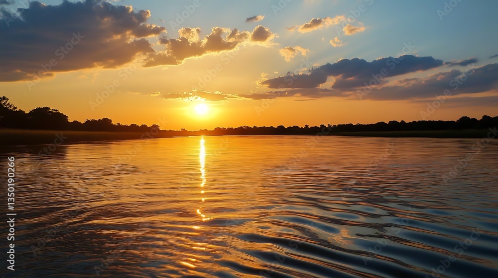 Naklejka premium Golden sunset over a calm river