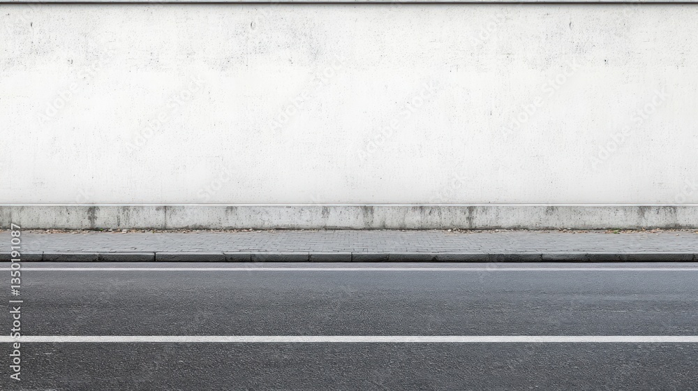 Fototapeta premium Urban street, blank wall, autumn leaves, asphalt, roadside, advertising space