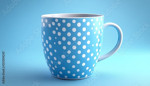 Blue polka dot mug on blue background.